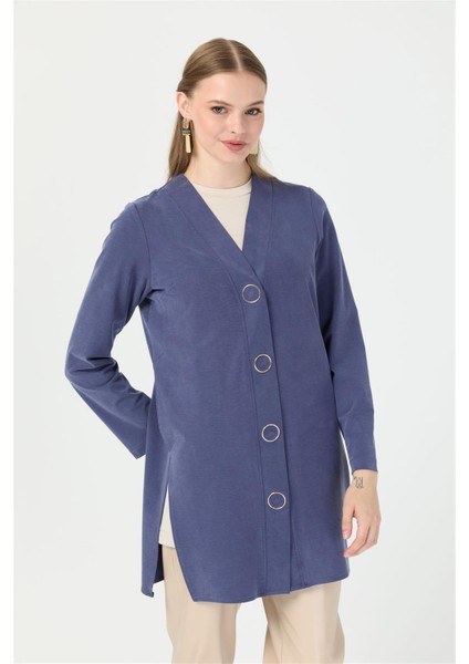 Halka Çıtçıtlı Hırka Indigo indirimleri