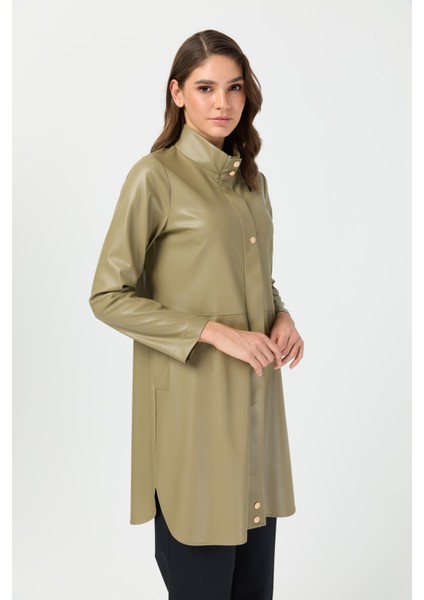 Içi Nubuk Kaplı Deri Ceket Mont Haki fırsatları
