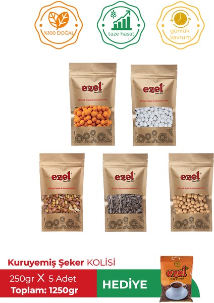 Kuruyemiş Şeker Kolisi – 5'li Atıştırmalık Set + 100 g Türk Kahvesi