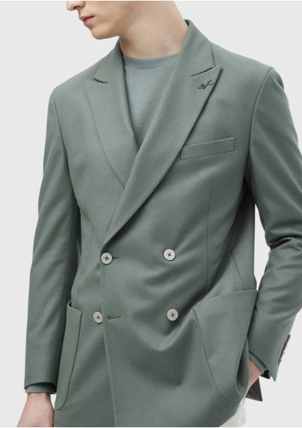 Açık Yeşil Düz Shirt Shoulder Slim Fit Yün Karışımlı Ceket fırsatları