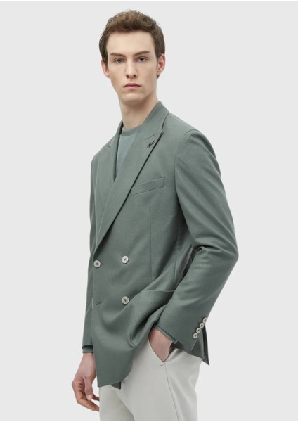 Açık Yeşil Düz Shirt Shoulder Slim Fit Yün Karışımlı Ceket indirimleri