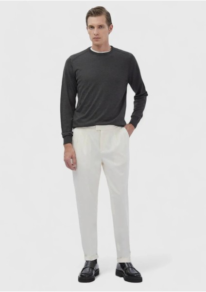 Antrasit Bisiklet Yaka Düz Örgü Yün Karışımlı Triko Kazak fiyatları