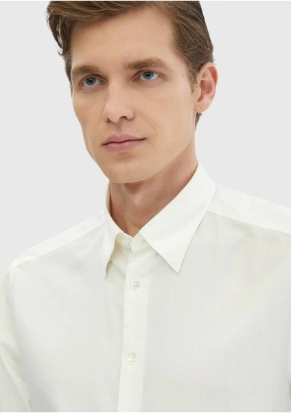 Ekru Düz Casual Fit Dokuma Casual Pamuk Karışımlı Gömlek modelleri