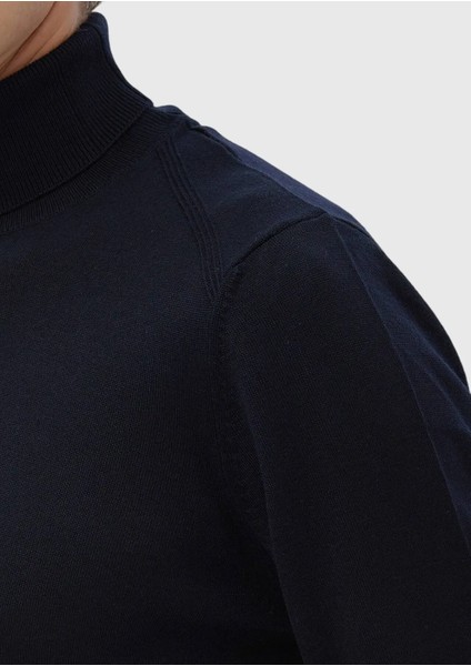 Lacivert Tam Balıkçı Yaka Düz Örgü Yün Karışımlı Triko Kazak fırsatları