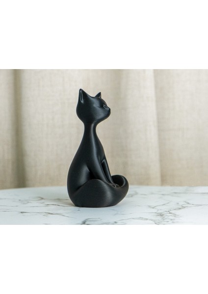 Kedi Severler Için Siyah Sabırlı Kedi Heykeli Dekoratif Obje Biblo