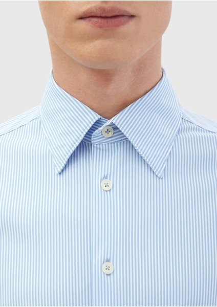 Mavi Çizgili Regular Fit Klasik Gömlek fırsatları