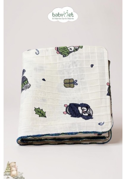%100 Pamuk Penguen Desenli Müslin Bebek Battaniyesi 80x90 cm – Tek Kat, Yumuşak & Doğal fiyatları