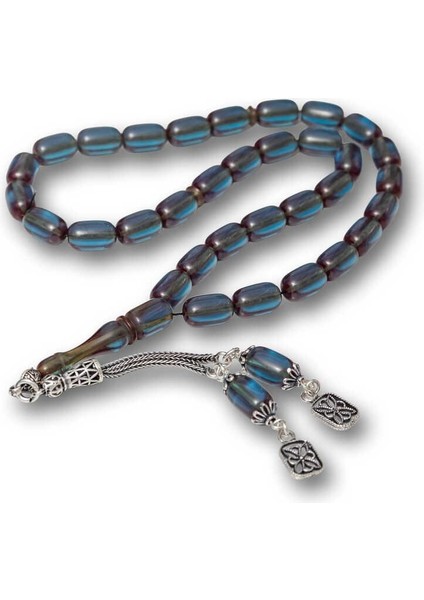 Gümüş Püsküllü Kapsül Kesim Sıkma Kehribar Tesbih