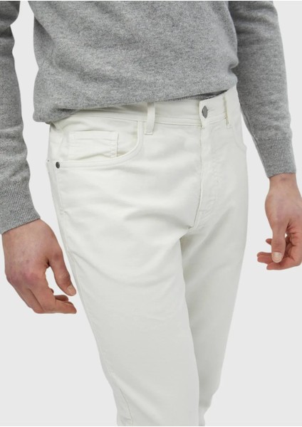 Ekru Düz Dokuma Slim Fit Casual Pamuk Karışımlı Pantolon fırsatları