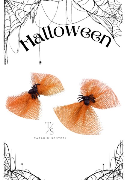 2'li Halloween Cadılar Bayramı Yılbaşı Turuncu Tül Parti Saç Tokası Noel Christmas Böcekli Aksesuar Parti Kostumu