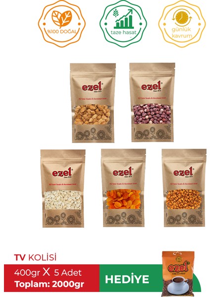 Kuruyemiş TV Kolisi – 5'li Lezzet Seti + 100 g Türk Kahvesi