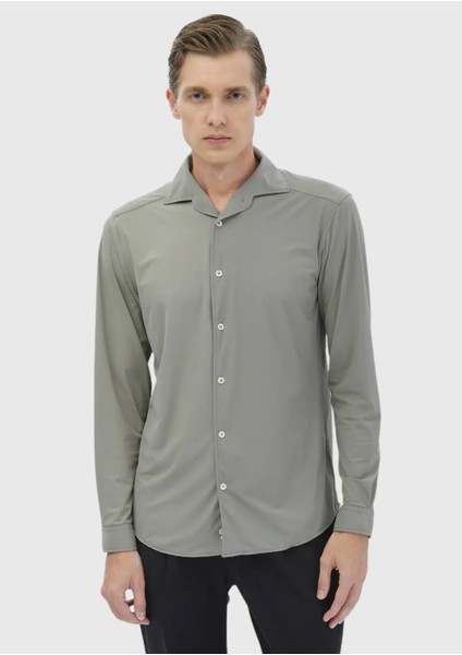 Açık Yeşil Düz Casual Fit Casual Gömlek