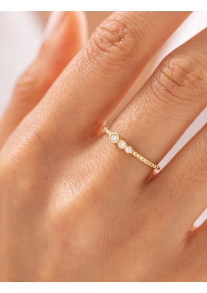 Üç Taşlı Vintage Minimal 14 Ayar Altın Yüzük fiyatları
