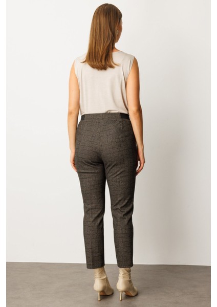 Beli Lastikli Balıksırtı Desenli Pantolon Kahve 01103 modelleri