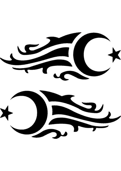 Alevli Ay Yıldız Oto Yan Cam Sticker 10 x 4 cm Sağ/sol 2 Adet