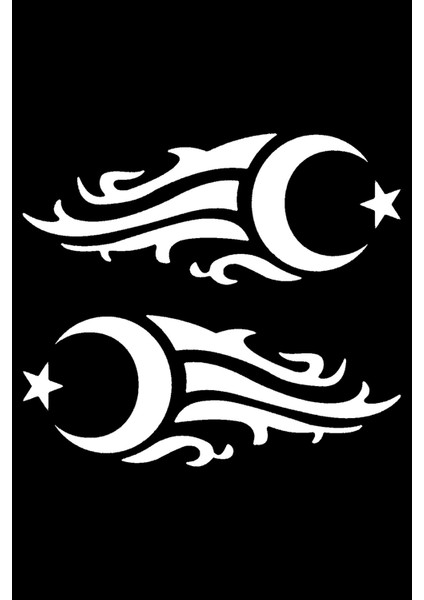 Alevli Ay Yıldız Oto Yan Cam Sticker 10 x 4 cm Sağ/sol 2 Adet modelleri