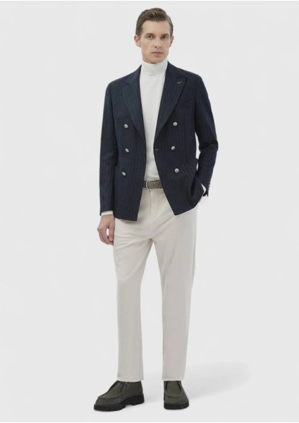 Lacivert Çizgili Shirt Shoulder Slim Fit Yün Karışımlı Ceket fiyatları