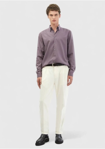 Lila Düz Casual Fit Dokuma Casual Pamuk Karışımlı Gömlek fiyatları