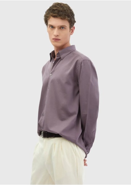 Lila Düz Casual Fit Dokuma Casual Pamuk Karışımlı Gömlek modelleri