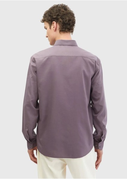 Lila Düz Casual Fit Dokuma Casual Pamuk Karışımlı Gömlek indirimleri