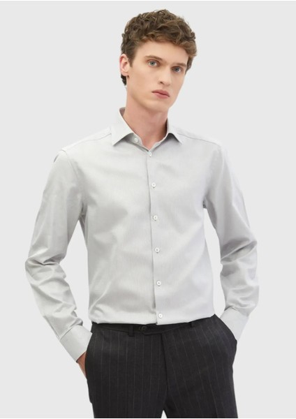 Gri Düz Regular Fit Dokuma Klasik %100 Pamuk Gömlek