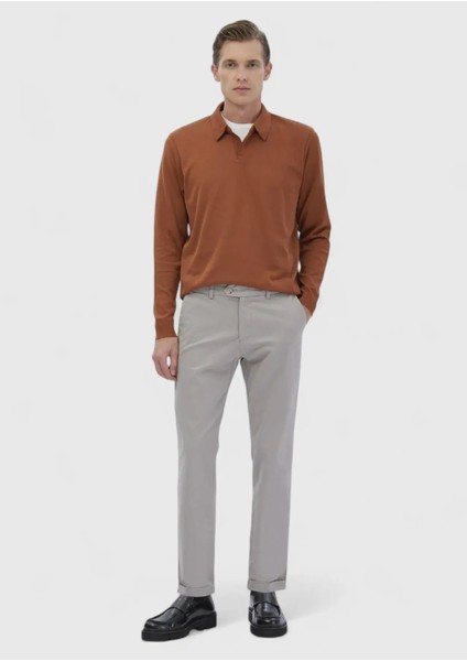 Bej Düz Dokuma Regular Fit Casual Pamuk Karışımlı Pantolon