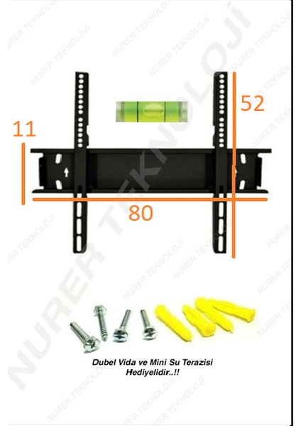 Hitachi 80" Inç - 203 Ekran Tv- Lcd-Led-Monitör Televizyon Sabit Duvar Askı Aparatı - Metal