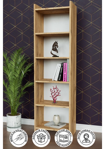 5 Raflı Beyaz Kitaplık Ofis Evrak Çok Amaçlı Kitaplığı Ahşap