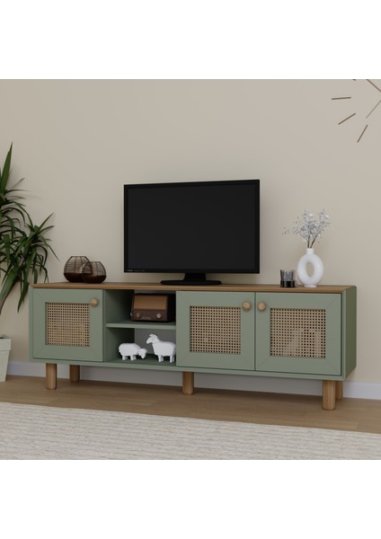 Bohem Serisi Natura Kül Yeşili Pvc Hasır Desen Tv Ünitesi modelleri