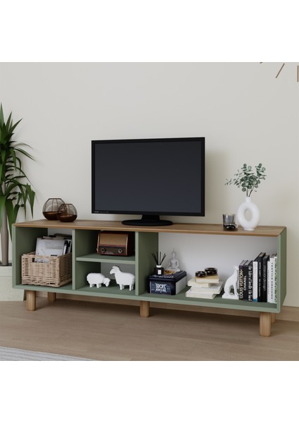 Bohem Serisi Natura Kül Yeşili Pvc Hasır Desen Tv Ünitesi fırsatları
