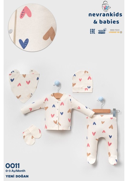 Kız Bebek Yeni Doğan Renkli Kalpli Krem 5'li Hastane Çıkış Seti fiyatları