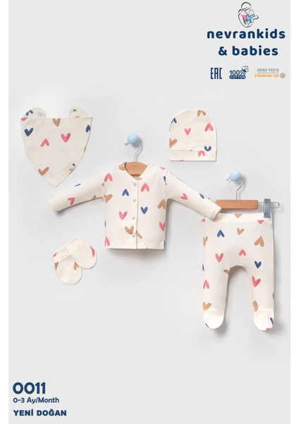 Kız Bebek Yeni Doğan Renkli Kalpli Krem 5'li Hastane Çıkış Seti fırsatları