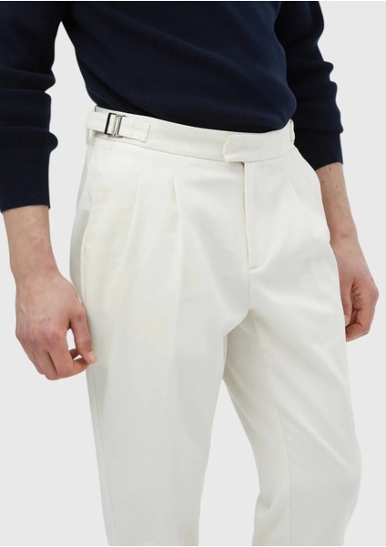Ekru Düz Dokuma Carrot Fit Casual Pamuk Karışımlı Pantolon fırsatları