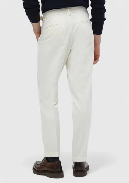 Ekru Düz Dokuma Carrot Fit Casual Pamuk Karışımlı Pantolon indirimleri