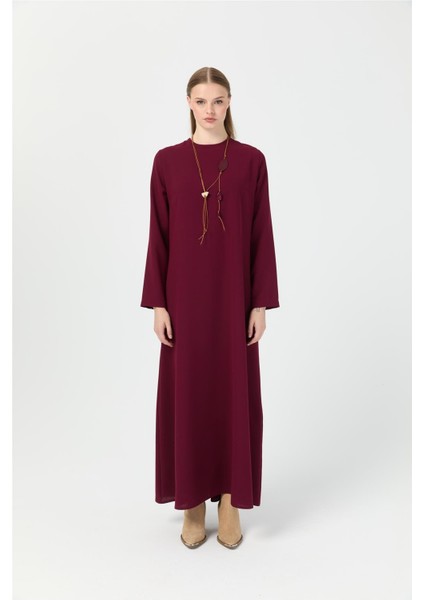 Rahat Kesim Kolyeli Elbise Bordo