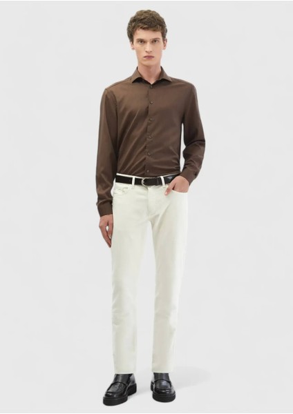 Kahverengi Düz Casual Fit Dokuma Casual Ipek Karışımlı Gömlek fiyatları
