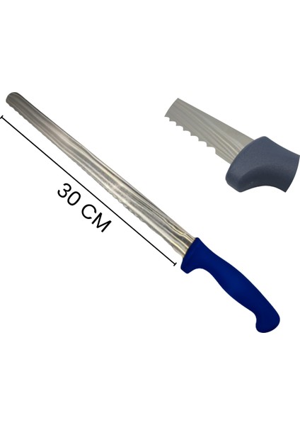 Mavi Saplı Pastacı Bıçağı Kalın Diş 30 cm / Yüksek Kalite