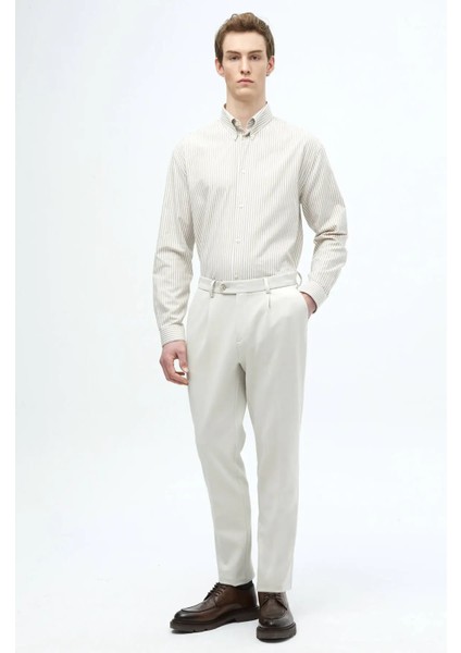 Deve Tüyü Çizgili Loose Fit Dokuma Casual Pamuk Karışımlı Gömlek fiyatları