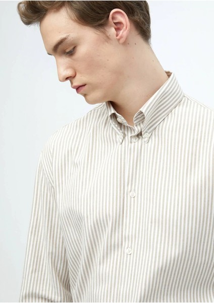 Deve Tüyü Çizgili Loose Fit Dokuma Casual Pamuk Karışımlı Gömlek modelleri