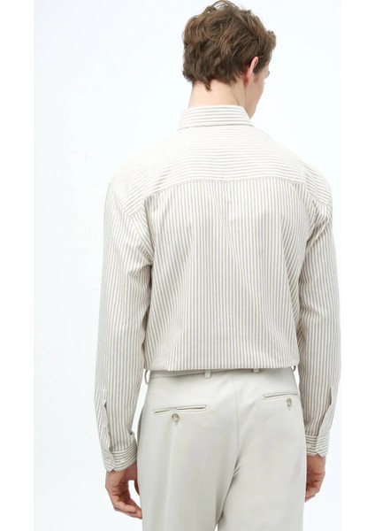 Deve Tüyü Çizgili Loose Fit Dokuma Casual Pamuk Karışımlı Gömlek indirimleri