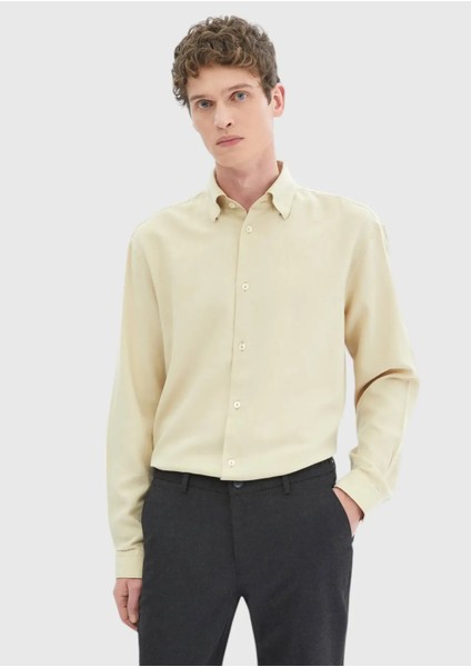 Bej Düz Loose Fit Dokuma Casual Yün Karışımlı Gömlek modelleri