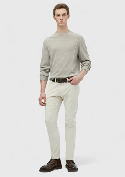 Bej Fitilli Dokuma Slim Fit Kadife Casual Pamuk Karışımlı Pantolon