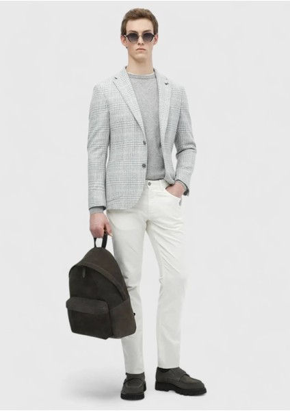 Açık Gri Kareli Shirt Shoulder Slim Fit Yün Karışımlı Ceket fiyatları