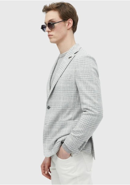 Açık Gri Kareli Shirt Shoulder Slim Fit Yün Karışımlı Ceket fırsatları