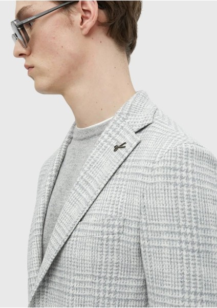 Açık Gri Kareli Shirt Shoulder Slim Fit Yün Karışımlı Ceket indirimleri