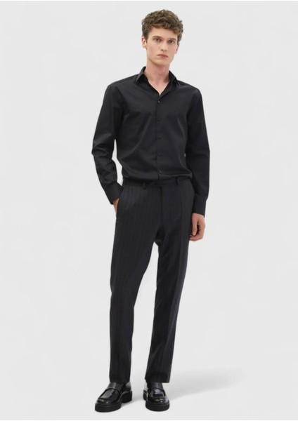 Siyah Düz Regular Fit Dokuma Klasik %100 Pamuk Gömlek fiyatları