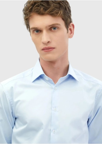 Koyu Mavi Düz Slim Fit Dokuma Klasik %100 Pamuk Gömlek modelleri