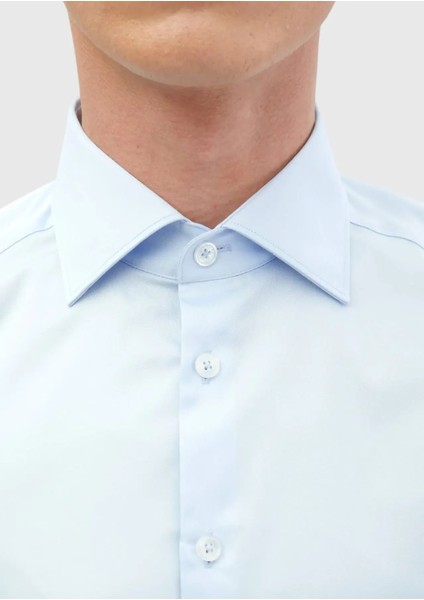 Koyu Mavi Düz Slim Fit Dokuma Klasik %100 Pamuk Gömlek fırsatları