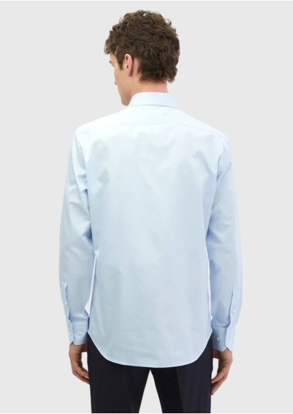 Koyu Mavi Düz Slim Fit Dokuma Klasik %100 Pamuk Gömlek indirimleri