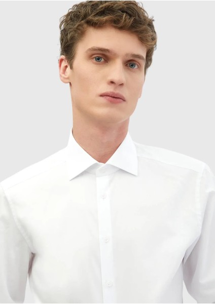 Beyaz Düz Slim Fit Dokuma Klasik %100 Pamuk Gömlek modelleri